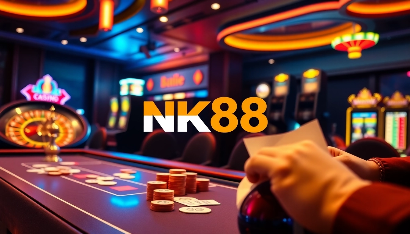 Experience the thrill of online gambling with NK88 at a vibrant casino table.