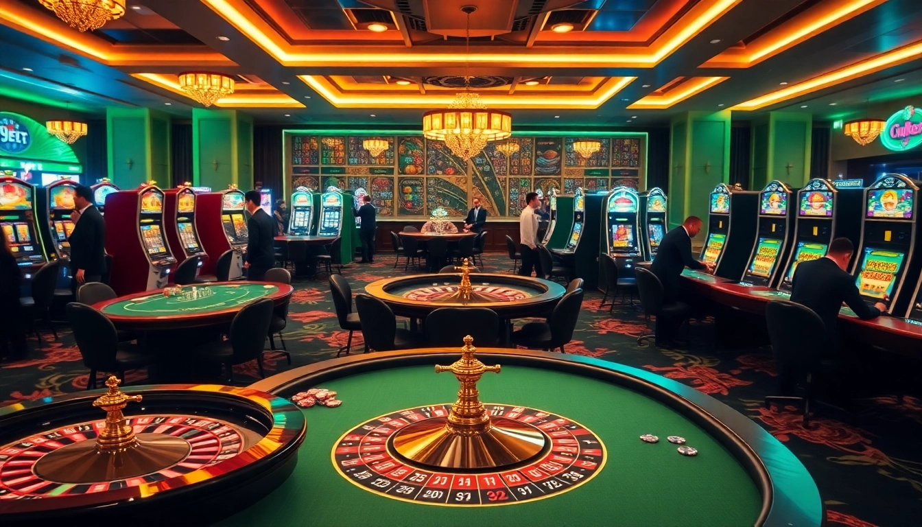 Enthusiastic players embracing the excitement of gaming at i9bet’s luxurious casino setup.