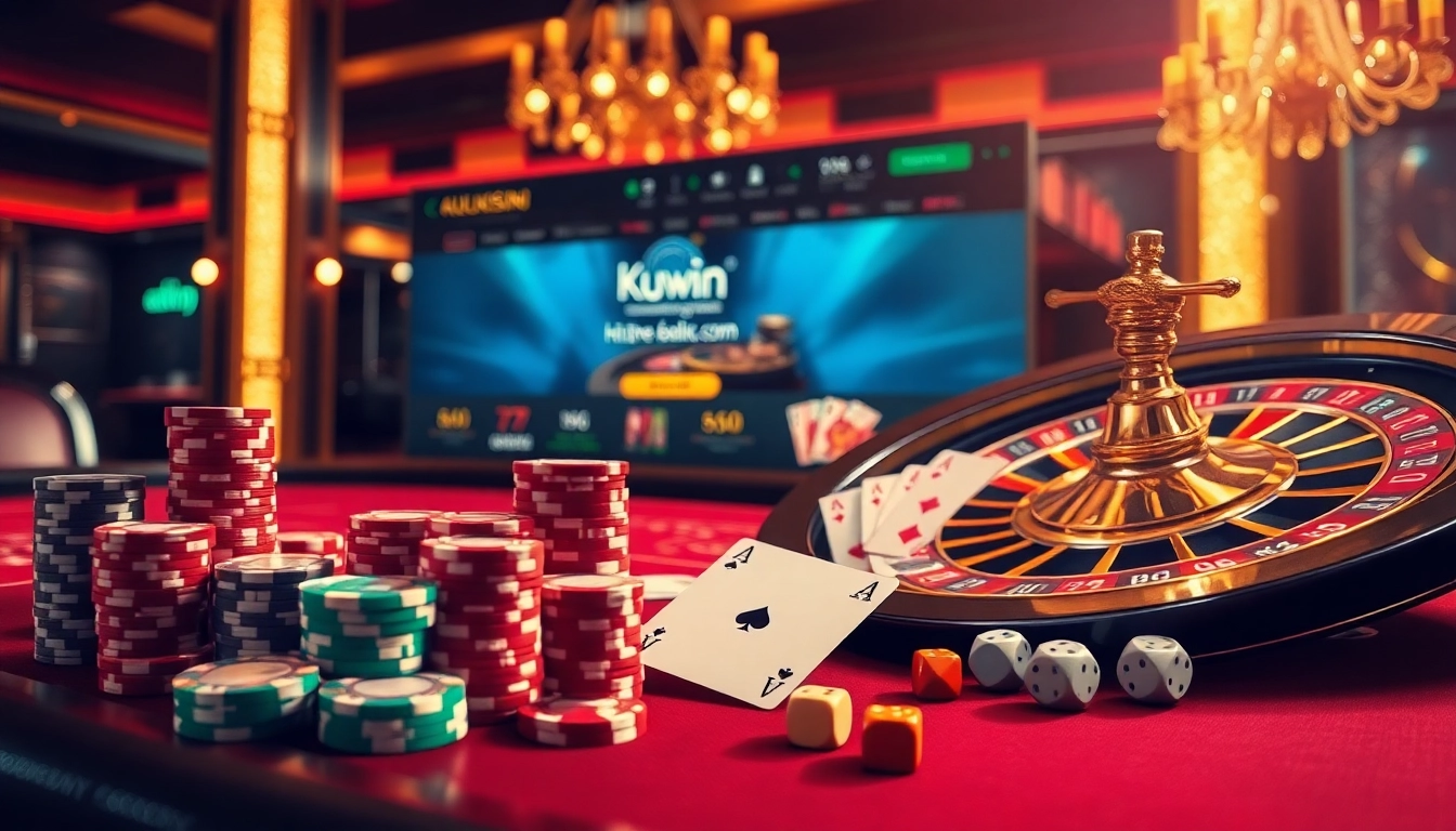 Experience the thrill of gambling at https://kuwinblog.com/ with vibrant poker games and roulette tables in a luxurious casino setting.