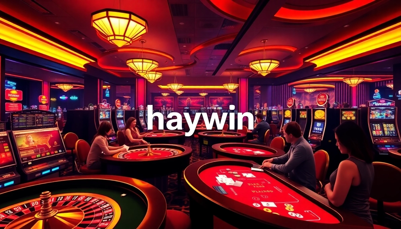Experience the excitement of haywin at luxurious casino tables with vibrant lights and eager players.