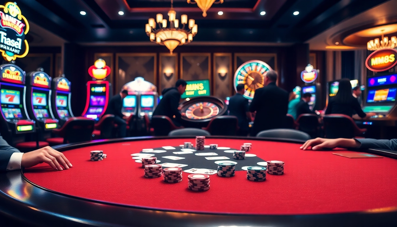 Engaged players betting strategically at MM88 poker table with vibrant chips and cards.