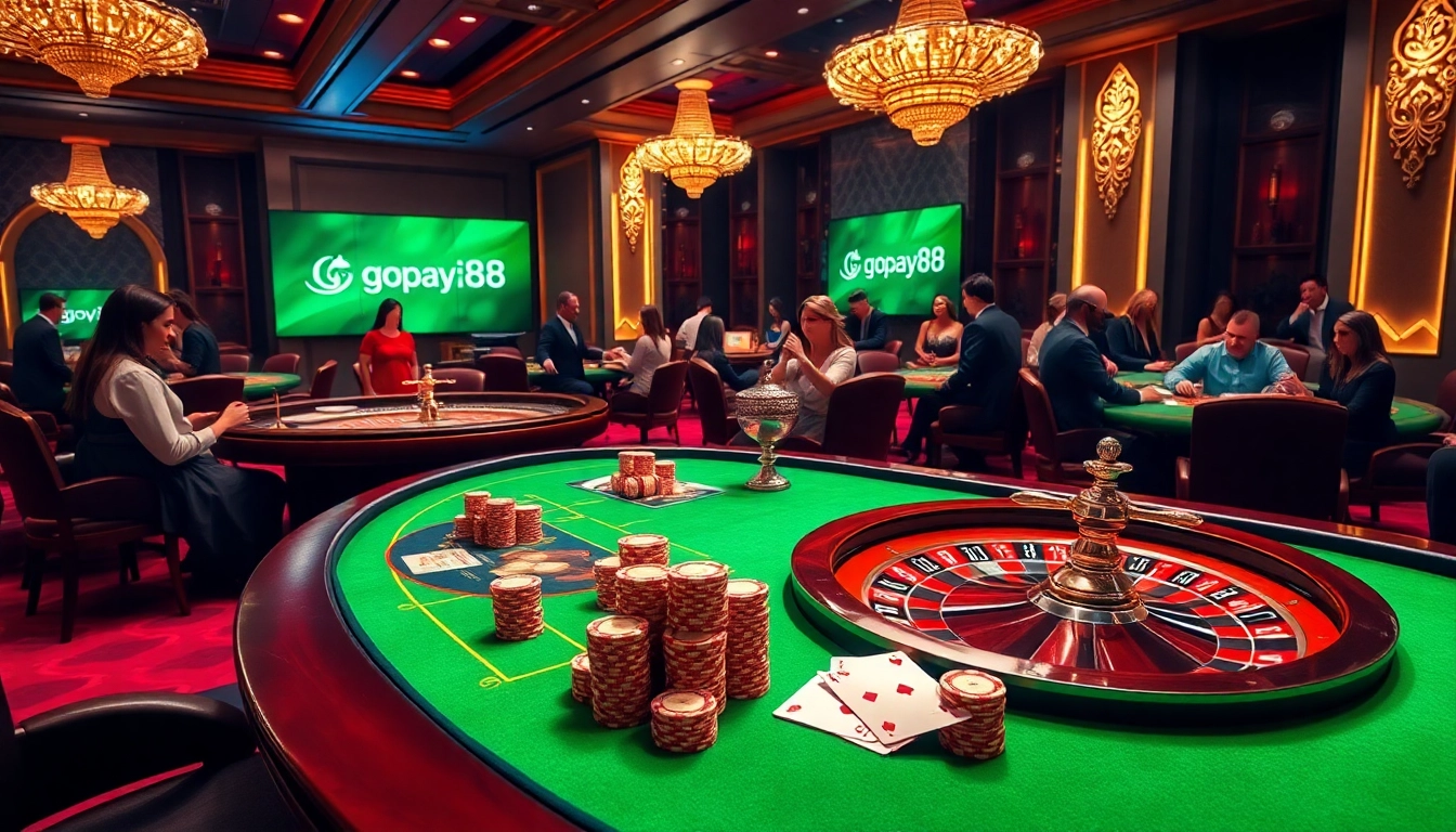 Experience the thrill of Gopay88 at a luxurious casino table with vibrant games and excitement.