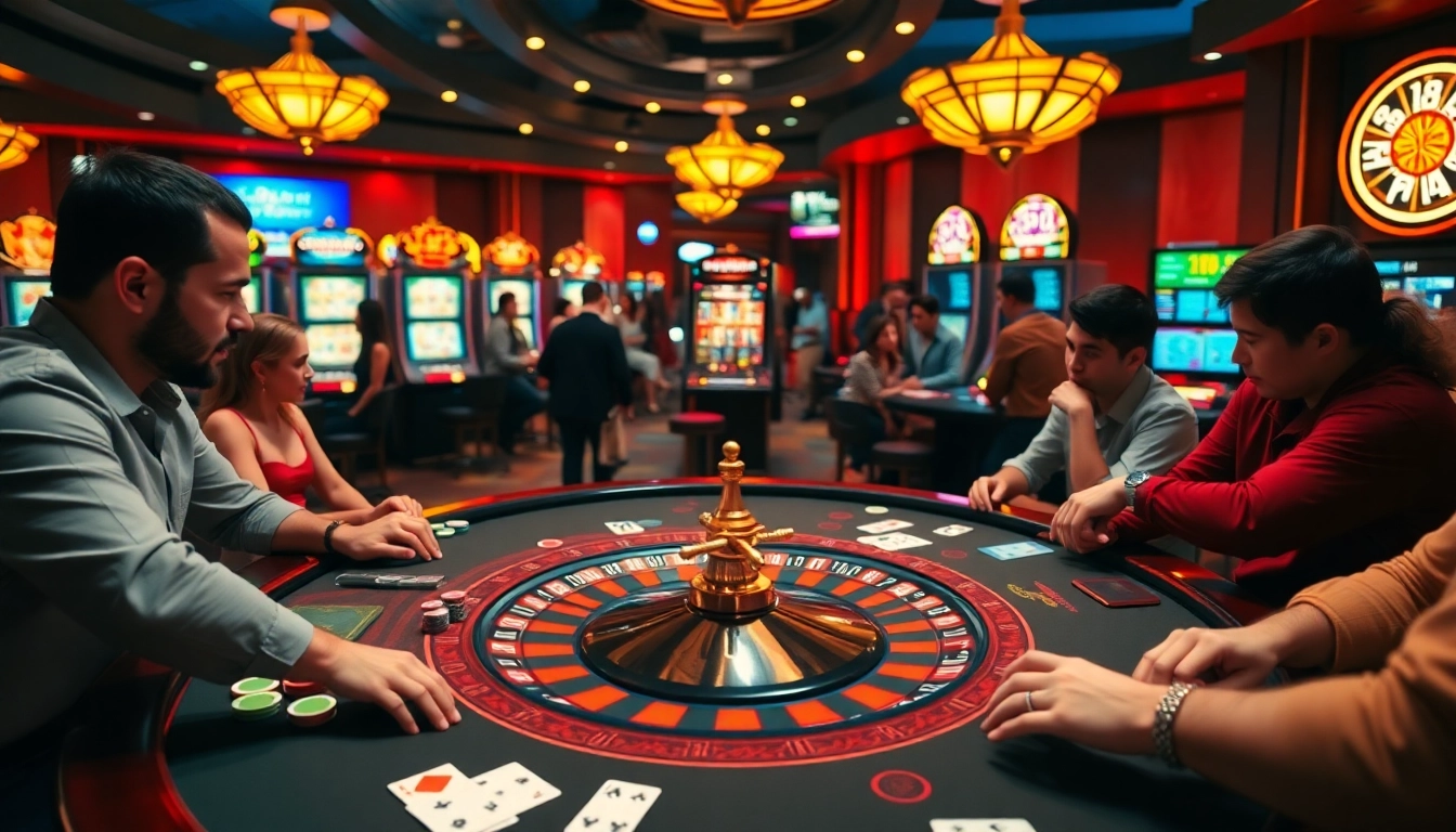 Engaged players placing bets at a casino table amidst vibrant visuals of https://rr88co.net/ gambling experiences.