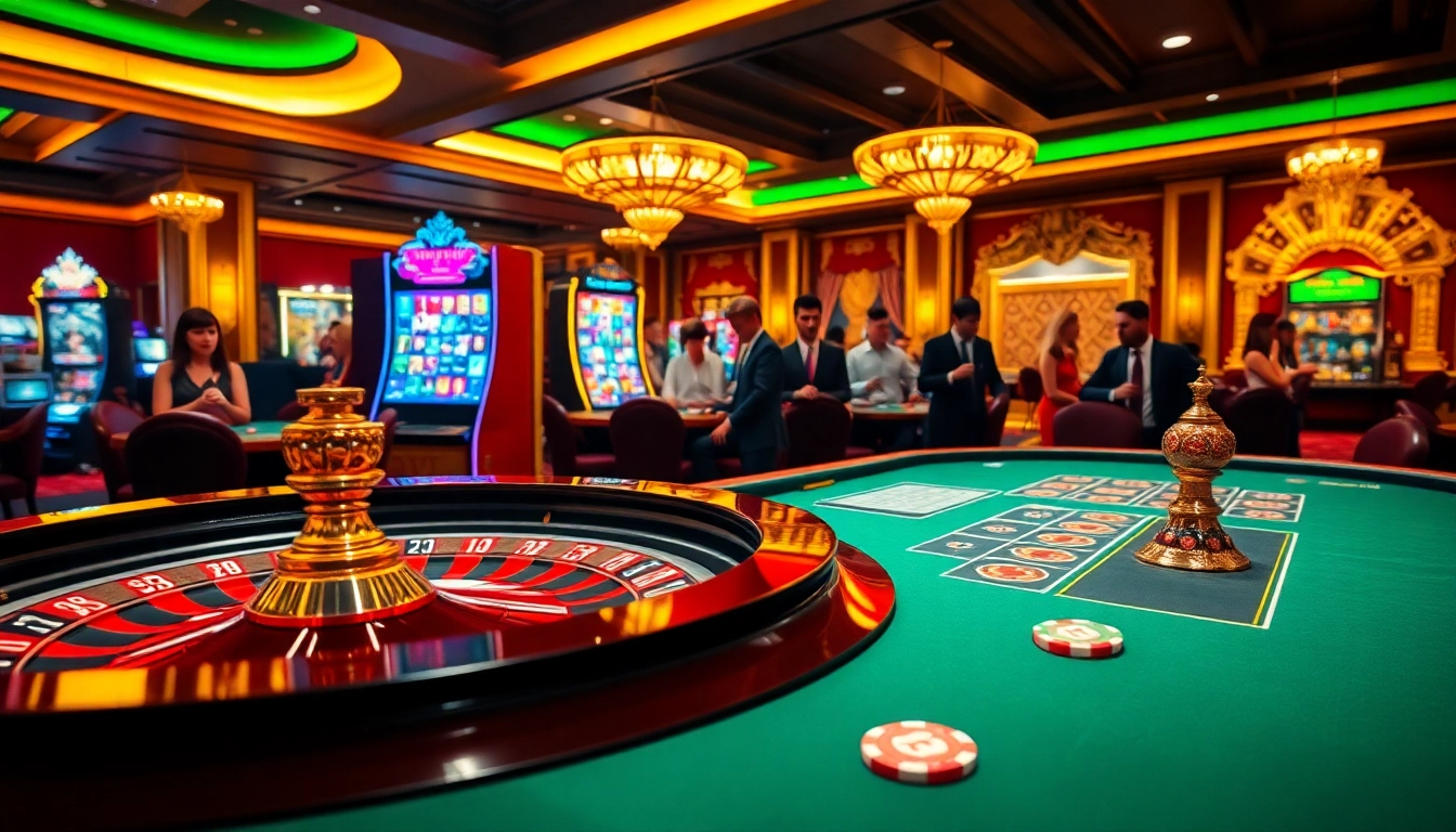 Experience the thrill of phwin gaming at a luxurious casino with roulette and slot machines.