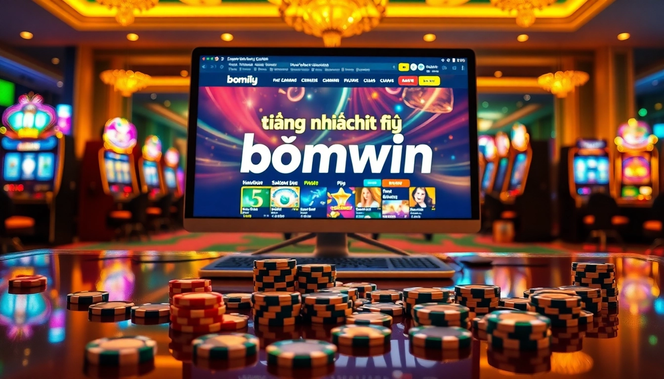 Login to bomwin with vibrant casino visuals and interactive gaming elements.