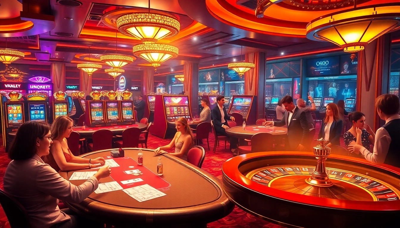 Experience the excitement of nohu90 đăng nhập with vibrant casino players and spinning roulette.