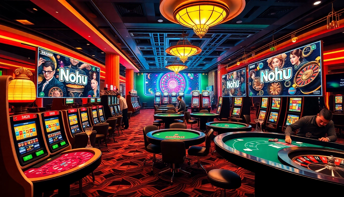 Nohu site showcases excited players enjoying vibrant casino games amidst luxurious atmosphere.