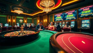 Experience the excitement of gambling at DR88 with vibrant casino scenes full of players celebrating their wins.
