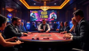 Experience the thrill of Đăng nhập bomwin with an exciting casino scene showcasing vibrant games and passionate players.