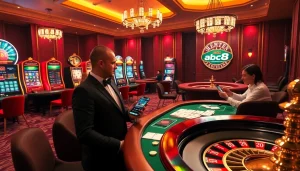 Experience the excitement of ABC8 with players engaging in high-stakes gambling at a luxurious casino.