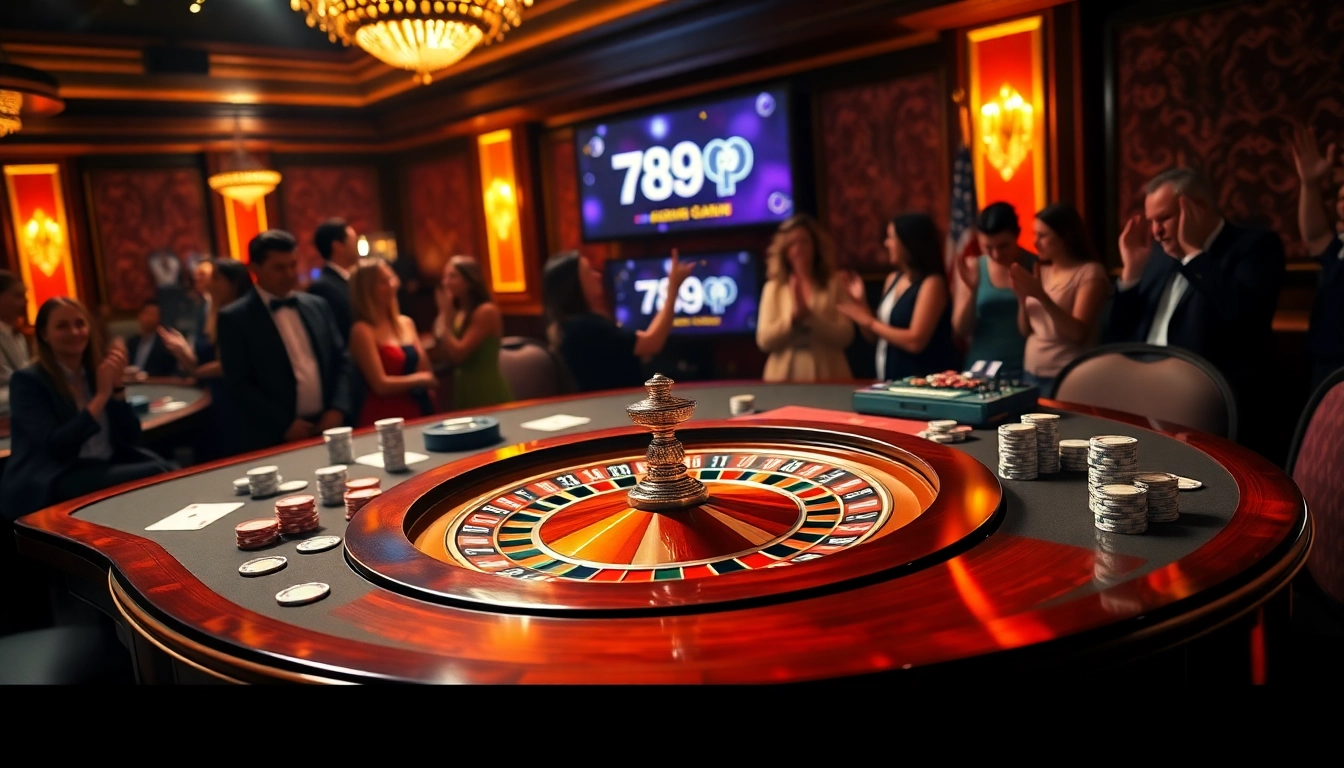 Experience the thrill of 789p's vibrant casino atmosphere with poker cards and roulette.