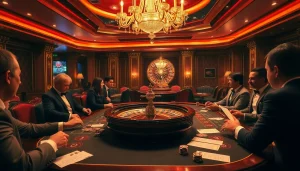 Experience the thrill of gambling at https://www.eejl88888.com/ with an elegant roulette table scene.