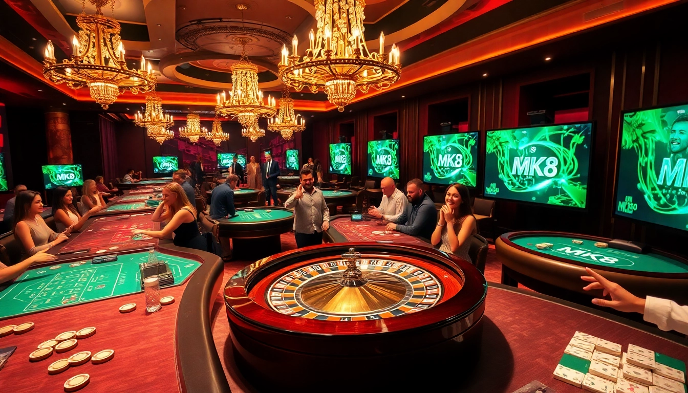 Engaging MK8 gambling scene with roulette wheel, players, and casino ambiance.