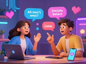 Engaging scene of 18+ ai characters in playful conversation, showcasing vibrant digital interaction.