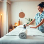 Relaxing ambiance of 오산출장마사지 showcasing a mobile massage setup in a cozy living room with soothing colors.