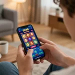 Player interacting with SC88 casino app on smartphone, showcasing vibrant online gaming experience