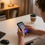 Engaging in mobile gaming on a smartphone at home, showcasing situs slot gacor for better odds