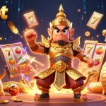 Experience the excitement of pg slot with vibrant, interactive casino elements in an energetic 3D illustration.