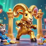 Join the action at web sunwin with a vibrant, dynamic casino-themed illustration featuring golden ram and exciting game elements.
