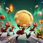 Slot88 menghadirkan ilustrasi 3D kartun tim semut beraksi dalam kasino, penuh elemen permainan menarik.