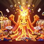Spin the slot reels with gold coins from a triumphant volcano erupting treasures.