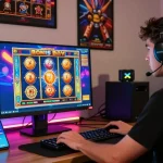 Player excitedly engaging with bonus buy slots on a vibrant online casino game.